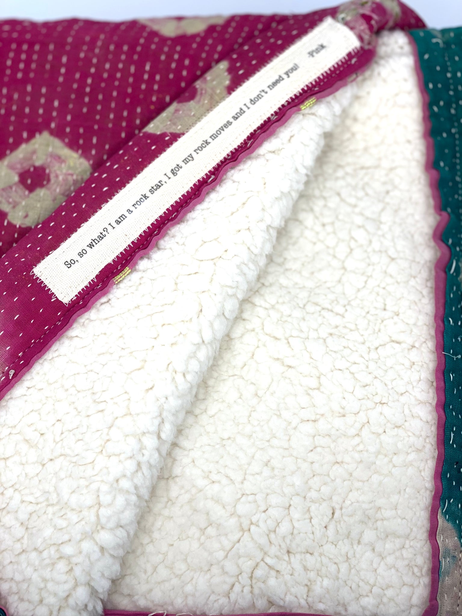 Pink - Lyrical Vintage Kantha Sherpa Throw